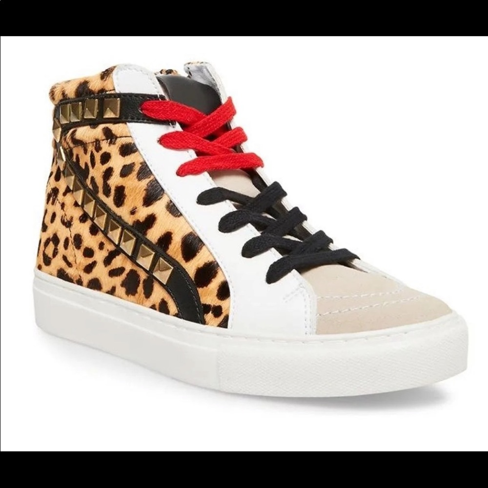 Steve Madden Tracey leopard gold stud sneaker size 8 and 7 white black red shoe